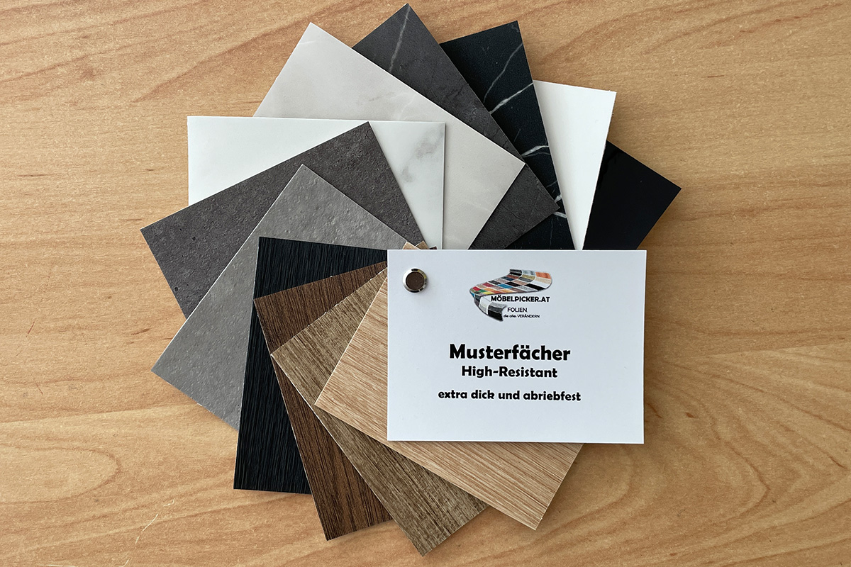 Musterfächer, Mustersammlung, High-Resistant, extra dick, noch abriebfester, Möbelfolie, Klebefolie, Architekturfolie